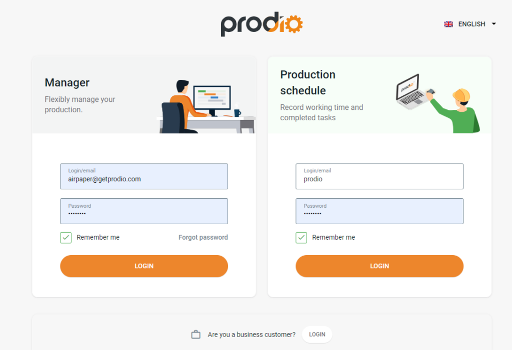 production planning login into